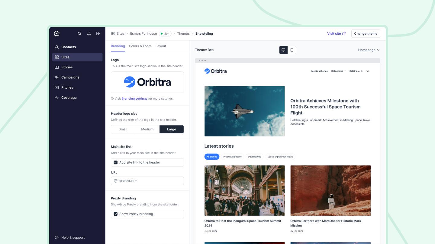 Improved site style settings (now with live preview!)